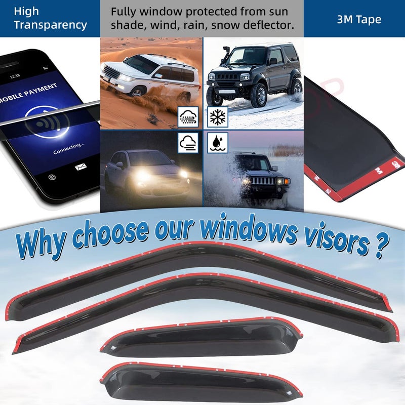 LQQDP Smoke Window Visors Compatible with 1988-2000 C10 C1500/C2500/C3500/K1500/K2500/K3500 Pickup Extended Cab with Half Size Rear Doors Rain Guard Outside Mount Tape-On Acrylic Set of 4 Front+Rear - Image 2